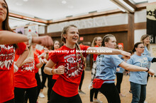 Students learning "Morale dance". 1274 Nebraska students signed up to be part of the Huskerthon Danc