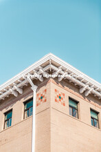 Quilt block pattern near the roofline in the bricks of the UNL Dairy Store on East Campus. February 