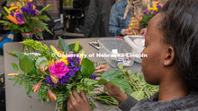 Stacy Adams class, Hort 261- Floral Design 1, in Plant Sciences Hall. Students create floral arrange