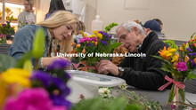 Stacy Adams class, Hort 261- Floral Design 1, in Plant Sciences Hall. Students create floral arrange