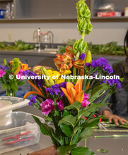 Stacy Adams class, Hort 261- Floral Design 1, in Plant Sciences Hall. Students create floral arrange