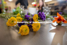 Stacy Adams class, Hort 261- Floral Design 1, in Plant Sciences Hall. Students create floral arrange