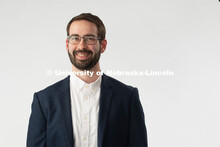Studio portrait of Michael Hanus, Assistant Professor of Advertising and Public Relations. March 14,