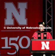 Chancellor Ronnie Green welcomes the graduates. 2019 Spring Graduate Commencement in Pinnacle Bank A