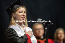 Abigail Kurth performs the national anthem at the morning ceremony. Undergraduate commencement at Pi
