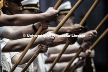 The color guard of the combined ROTC units. Undergraduate commencement at Pinnacle Bank Arena, May 4
