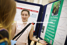 Samantha Perez discusses her summer research. Summer Research poster session in the Nebraska Union. 