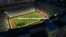 Drone footage of Memorial Stadium at night as the Cornhusker Marching Band practices. August 20, 201