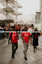 International students about to experience their first football game. Students got to check out the 