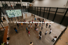 Students in the middle area of first floor of the Johnny Carson Center for Emerging Media Arts. Augu