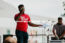 D-Wayne introduces pep rally people at the Nebraska State Fair.  The University of Nebraska represen