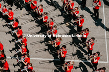 View of the Cornhusker Marching Band from the sky view chairlift ride. The University of Nebraska re