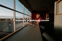 Herbie in the announcers booth. Herbie Husker photo shoot, pictured throughout Memorial Stadium. Sep