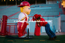 Herbie and Lil' Red work out on the field. Herbie Husker photo shoot, pictured throughout Memorial S
