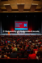 Honors students gather in the Lied Center for a town hall meeting with Chancellor Ronnie Green. Sept