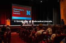 Honors students gather in the Lied Center for a town hall meeting with Chancellor Ronnie Green. Sept