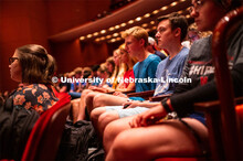 Honors students gather in the Lied Center for a town hall meeting with Chancellor Ronnie Green. Sept