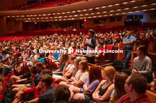Honors students gather in the Lied Center for a town hall meeting with Chancellor Ronnie Green. Sept