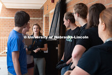 Brittney Albin (center), sustainability coordinator for Lincoln Public Schools, speaks with Universi