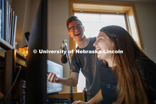 Students studying in a Kauffman Academic Residential Center dorm room. Raikes school photo shoot. Se