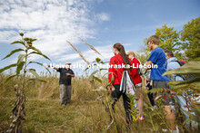 Natural Resources 101 course learns about tall grass plants and range management at Nine Mile Prairi