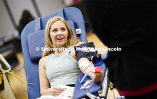 Nataleagh Sitorius donates blood at the ASUN blood drive. Bleed Husker Red: Global Blood Drive at th