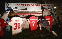 Famous Huskers are memorialized outside of Alpha Tau Omega house. Students from Alpha Tau Omega, Gam