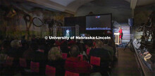 A hologram produced by engineering students using a fellow student in the role of Louise Pound talks