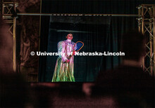 A hologram produced by engineering students using a fellow student in the role of Louise Pound talks