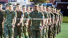 As unit leader, battalion executive officer Ramarro Lamar leads the platoon of Naval ROTC members in