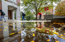 Rainy day on city campus Nebraska Union Plaza. October 10, 2019. 