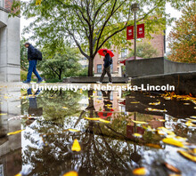Rainy day on city campus Nebraska Union Plaza. October 10, 2019. 