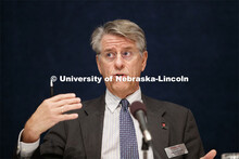 Frans von Der Dunk, Nebraska Law professor, talks during a panel on the Woomera Namual for military 