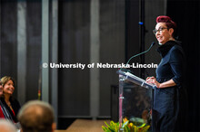 Director of Carson Center, Megan Elliott, makes remarks at the Carson dedication ceremony. Johnny Ca