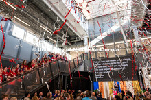 Carson Center students launch confetti from the stairs of the new facility during the Nov. 17 dedica