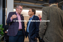 Chancellor Ronnie Green talks with president of Carson board, Allan Alexander at the dedication cere