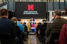 Chancellor Ronnie Green makes remarks at the Carson dedication ceremony. Johnny Carson Center for Em