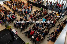 Brian Hastings, NU Foundation, makes remarks at the Carson dedication ceremony. Johnny Carson Center