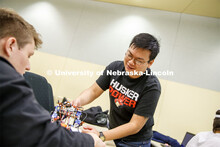 Students in Mark Bauer ECEN 102 - Introduction to Electrical Engineering class work on small robots 