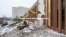 Demolition work on the link between Walter Scott Engineering Center and Nebraska Hall. January 13, 2