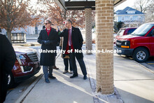 Chancellor Ronnie Green points out where the new Ruth Staples Child Development Lab will be built du