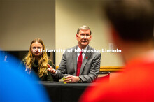 Student leaders talk with Ted Carter during the Jan. 16 pizza dinner in the Nebraska Union as part o