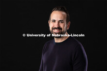 Studio portrait of Casey Kelly, Associate Professor, Communication Studies. January 24, 2020. 
