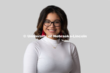 Studio portrait of Sydney Trench, NSE Orientation Leader. January 24, 2020. 