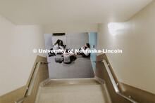 Students work on a project in the quiet of the Love Library basement hallway. January 28, 2020. 