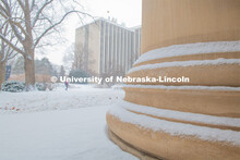Louise Pound Hall column is covered with snow. Snow on UNL’s City Campus. February 5, 2020. 
