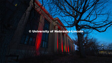 The buildings on East Campus are lit up red for Glow Big Red. February 13, 2020. 