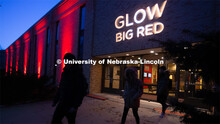 The buildings on East Campus are lit up red for Glow Big Red. February 13, 2020. 
