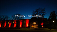 The buildings on East Campus are lit up red for Glow Big Red. February 13, 2020. 