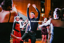 Huskers dance in formal attire during the 2020 OASIS Love Gala in the Wick Alumni Center. It is the 